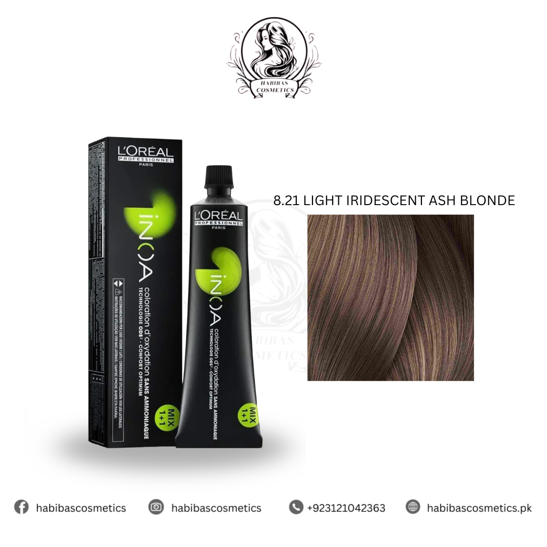 Loreal Professionnel Inoa Hair Color 8.21 LIGHT IRIDESCENT ASH BLONDE