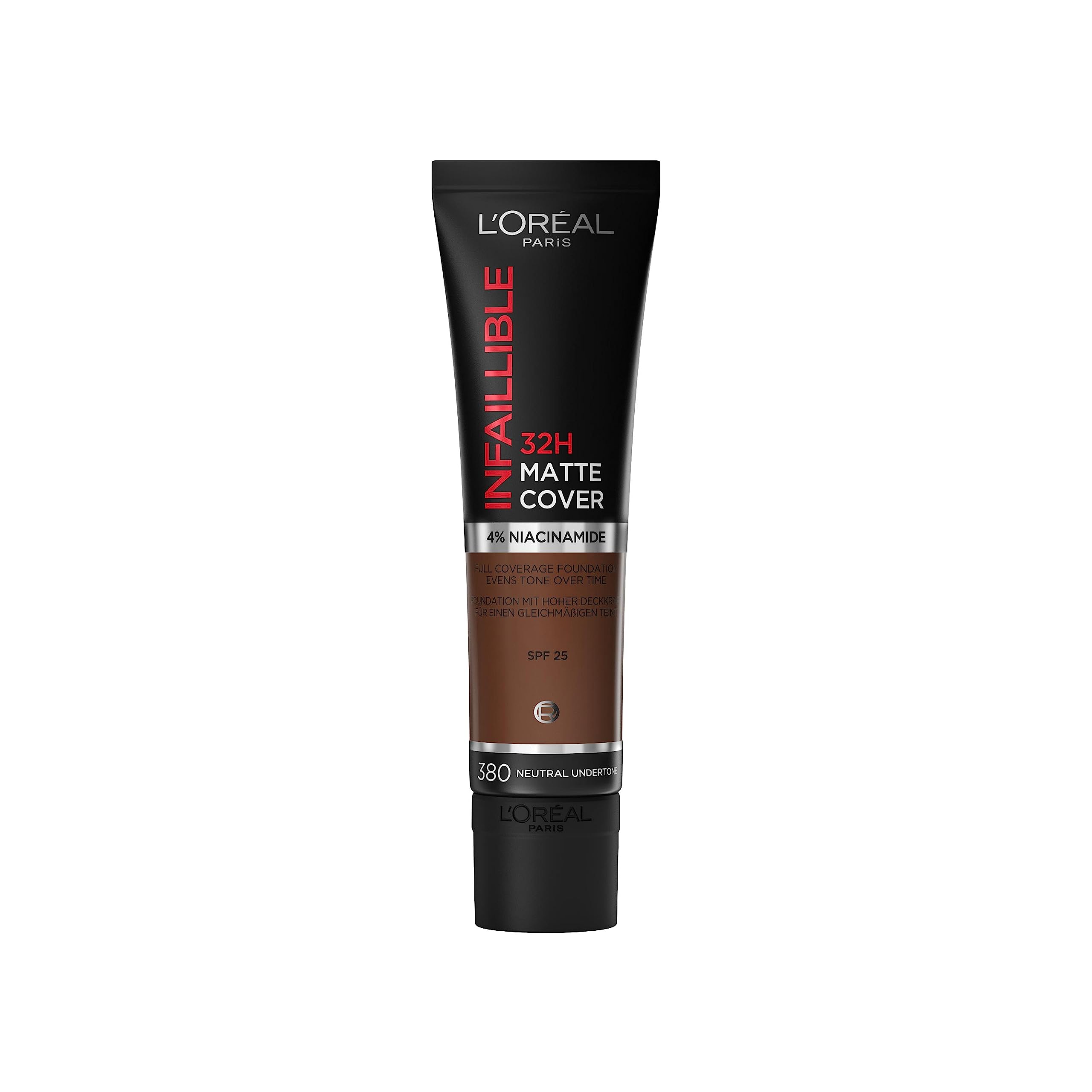 L'Oreal Paris Infallible 32H-Matte Cover Foundation, 4% Niacinamide, SPF25 PA+++ 125 Warm Undertone, 30ml