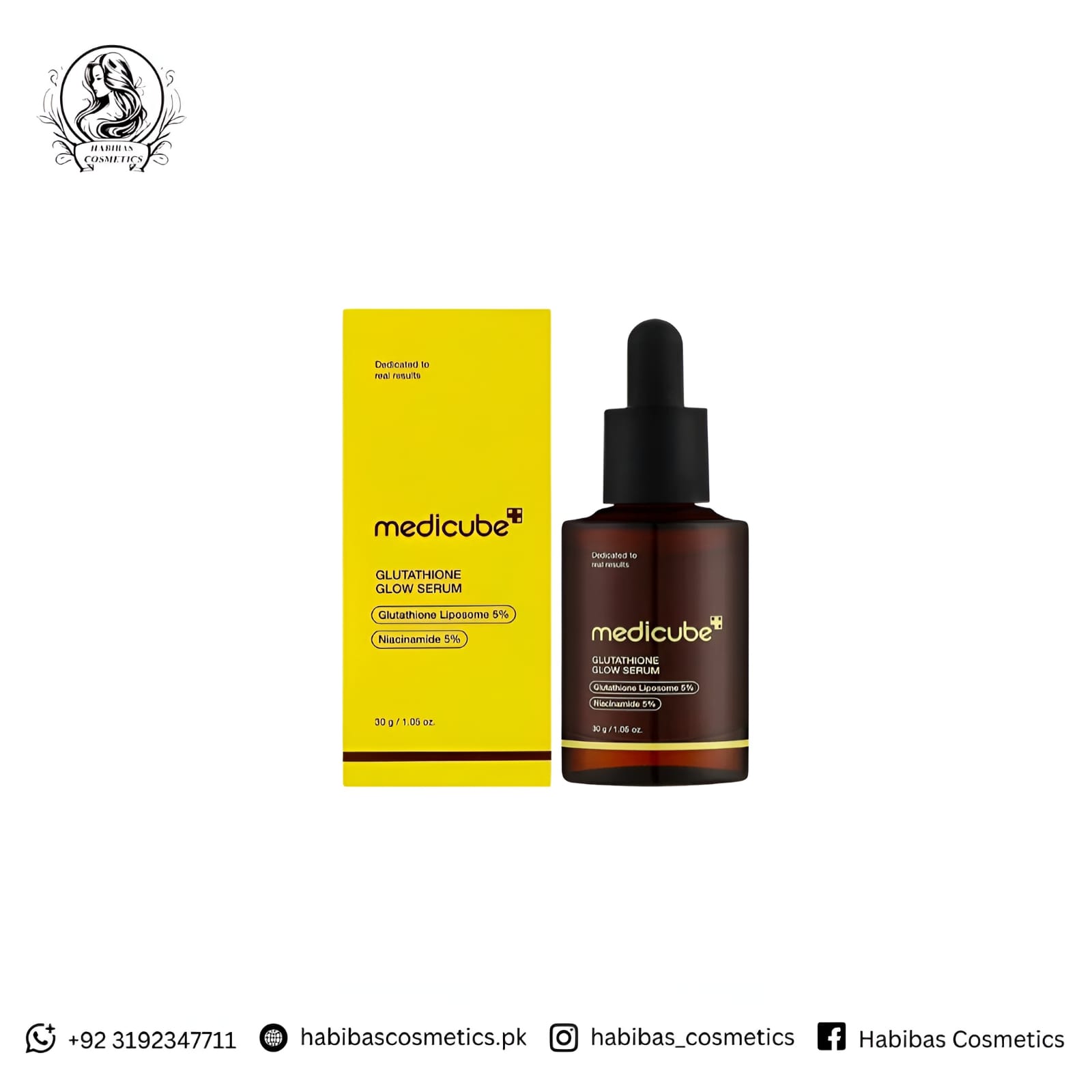 Medicube Glutathione Glow Serum 30ml with yellow box packaging showing 5 percent Glutathione Liposome and 5 percent Niacinamide