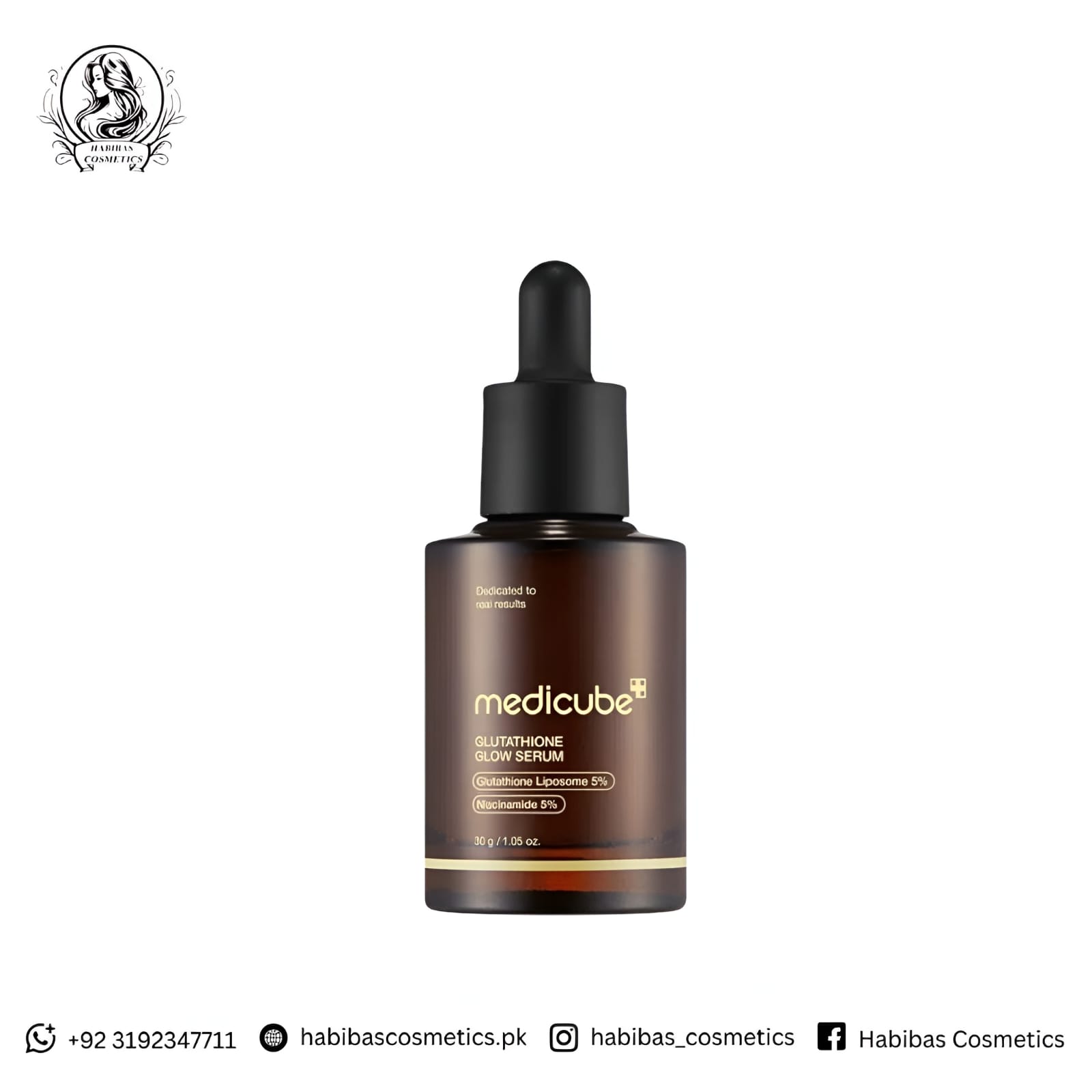 Close up of Medicube Glutathione Glow Serum 30ml amber glass dropper bottle with 5 percent Glutathione and 5 percent Niacinamide