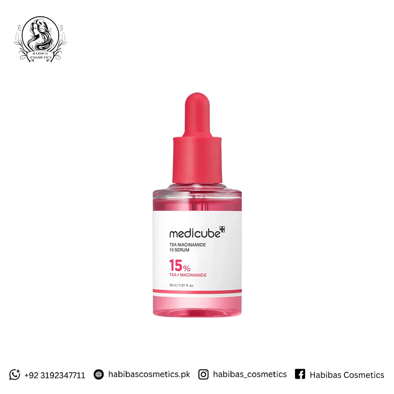 Medicube TXA Niacinamide 15 Serum 30ml bottle with pink dropper showing 15 percent Tranexamic Acid and Niacinamide for dark spots